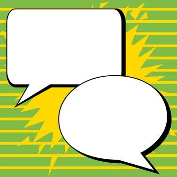 Two big white empty speech bubbles for text. Square and oval dialog boxes on Illustrazione stock