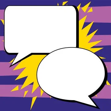 Two big white empty speech bubbles for text. Square and oval dialog boxes on Illustrazione stock