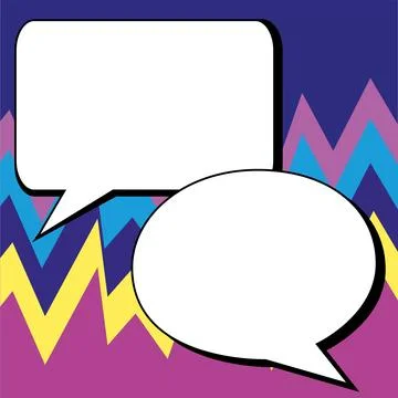 Two big white empty speech bubbles for text. Square and oval dialog boxes on Illustrazione stock