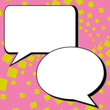 Two big white empty speech bubbles for text. Square and oval dialog boxes on Illustrazione stock