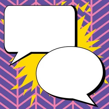 Two big white empty speech bubbles for text. Square and oval dialog boxes on Illustrazione stock