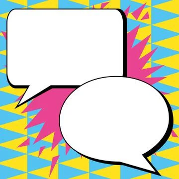 Two big white empty speech bubbles for text. Square and oval dialog boxes on Illustrazione stock