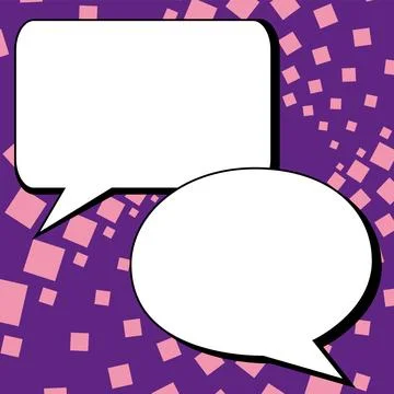Two big white empty speech bubbles for text. Square and oval dialog boxes on Illustrazione stock
