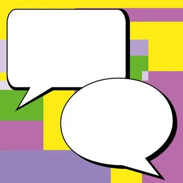 Two big white empty speech bubbles for text. Square and oval dialog boxes on Illustrazione stock
