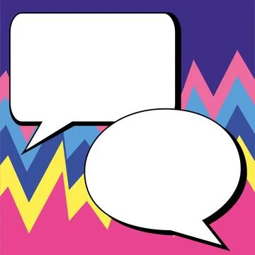 Two big white empty speech bubbles for text. Square and oval dialog boxes on Illustrazione stock
