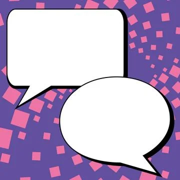 Two big white empty speech bubbles for text. Square and oval dialog boxes on Illustrazione stock