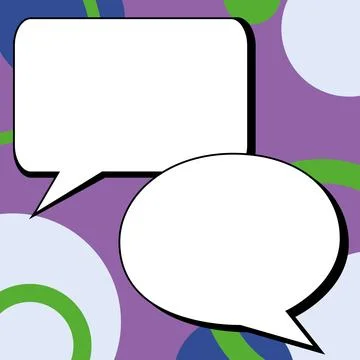 Two big white empty speech bubbles for text. Square and oval dialog boxes on Illustrazione stock