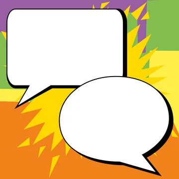 Two big white empty speech bubbles for text. Square and oval dialog boxes on Illustrazione stock