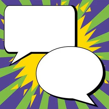 Two big white empty speech bubbles for text. Square and oval dialog boxes on Illustrazione stock
