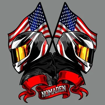 Two biker with helmet pattern american flag Stock Illustration