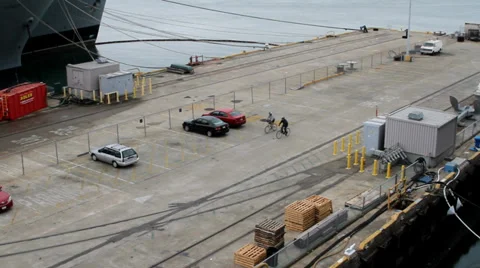Two bikers on a battleship Stock Footage 34236673