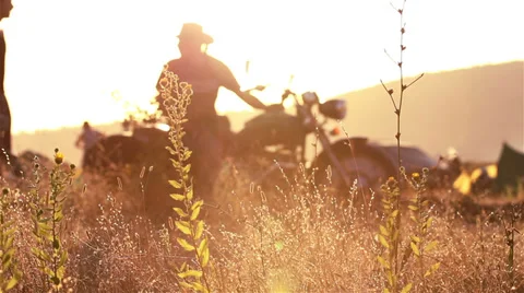 Two Bikers Through Sun Rays Video stock 27424985