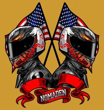 Two bikers with two america flags Stock Illustration