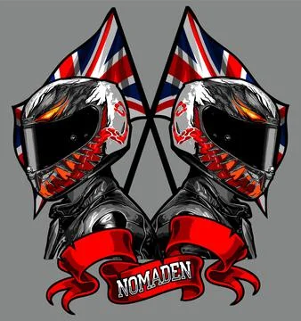 Two bikers with two british flags Stock Illustration