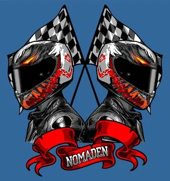 Two bikers with two checkered flags Stock Illustration