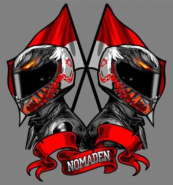 Two bikers with two indonesia flags Stock Illustration