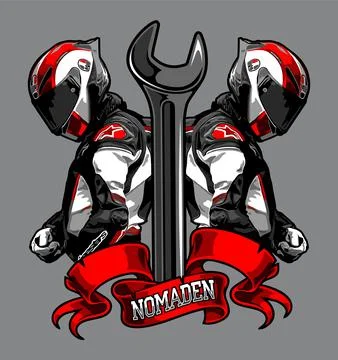 Two bikers with wrenches in the background Illustrazione stock