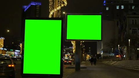 Two billboards with a green screen. Stock Footage 85547559