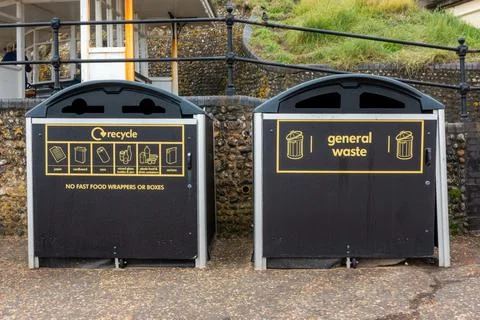 Two bins on a promenade Stock Photos