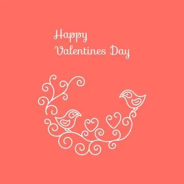 Two birds on branches in the form of spiral. Graphics, Greeting card, Valenti Stock Illustration