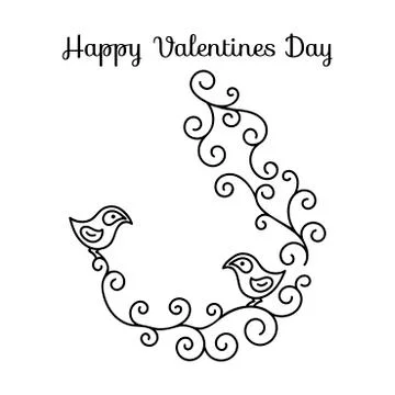 Two birds on branches in the form of spiral. Graphics, Greeting card, Valenti Stock Illustration