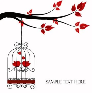 Two birds in a cage Stock Illustration