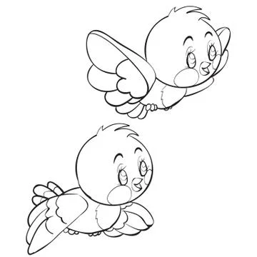 Two birds fly spread their wings, contour drawing, isolated object on a white イラスト素材