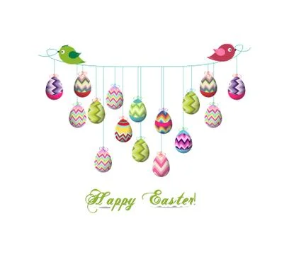 Two birds hold rope with easter eggs Stock Illustration