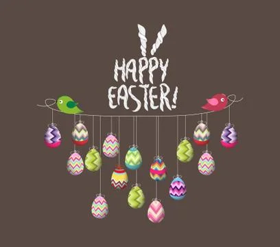 Two birds hold rope with easter eggs Stock Illustration