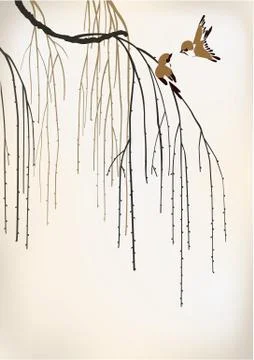Two birds on a willow Illustrazione stock