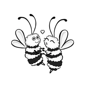 Two black and white bees spinning in dance, love, kiss, vector illustration Stock Illustration