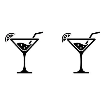 Two Black and White Cocktail Glasses with Lemon Slices and Straws Stock Illustration