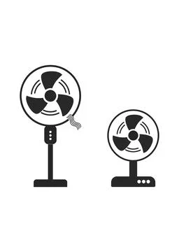 Two Black and White Electric Fan Icons with Standing and Table Desk Designs Stock Illustration