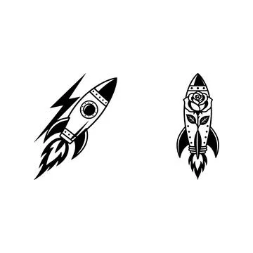 Two black and white rocket ship illustrations Stock Illustration