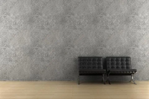 Two black armchairs in front of grey wall Stock Illustration