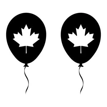 Two black balloons with strings, each featuring a large white maple leaf sy.. 스톡 일러스트