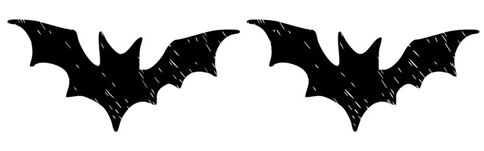 Two black bat silhouettes with a distressed grunge texture isolated on a plain Stock Illustration