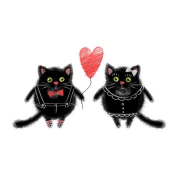 Two black cats in love Stock-Illustration