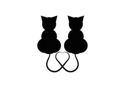 Two black cats sitting back to back with heart-shaped tails Stock Illustration