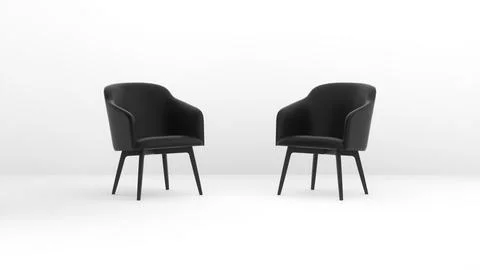 Two Black Chairs Opposite Each Other on a White Studio Background. Stock Illustration