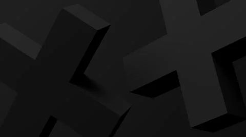 Two black crosses, black background. 3d render. Illustrazione stock