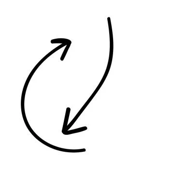 Two black curved arrows. doodle vector element.handdraw Illustrazione stock