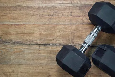 Two black dumbbells 스톡 사진