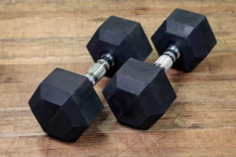 Two black dumbbells Foto stock