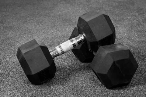 Two black dumbbells Foto stock