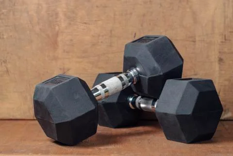 Two black dumbbells Stock Photos