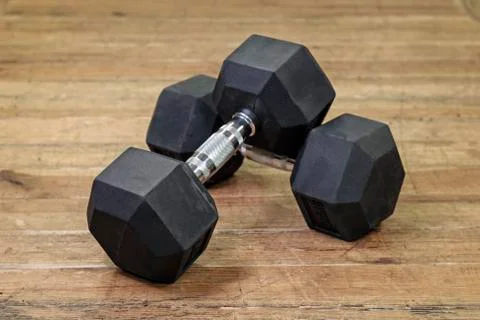 Two black dumbbells Stock Photos