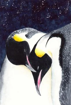 Two black emperor penguins Stock Illustration