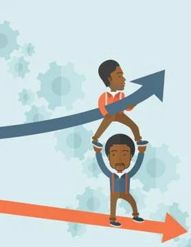 Two black guy in two arrows going up and down Stock Illustration
