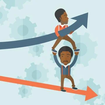 Two black guy in two arrows going up and down Stock Illustration